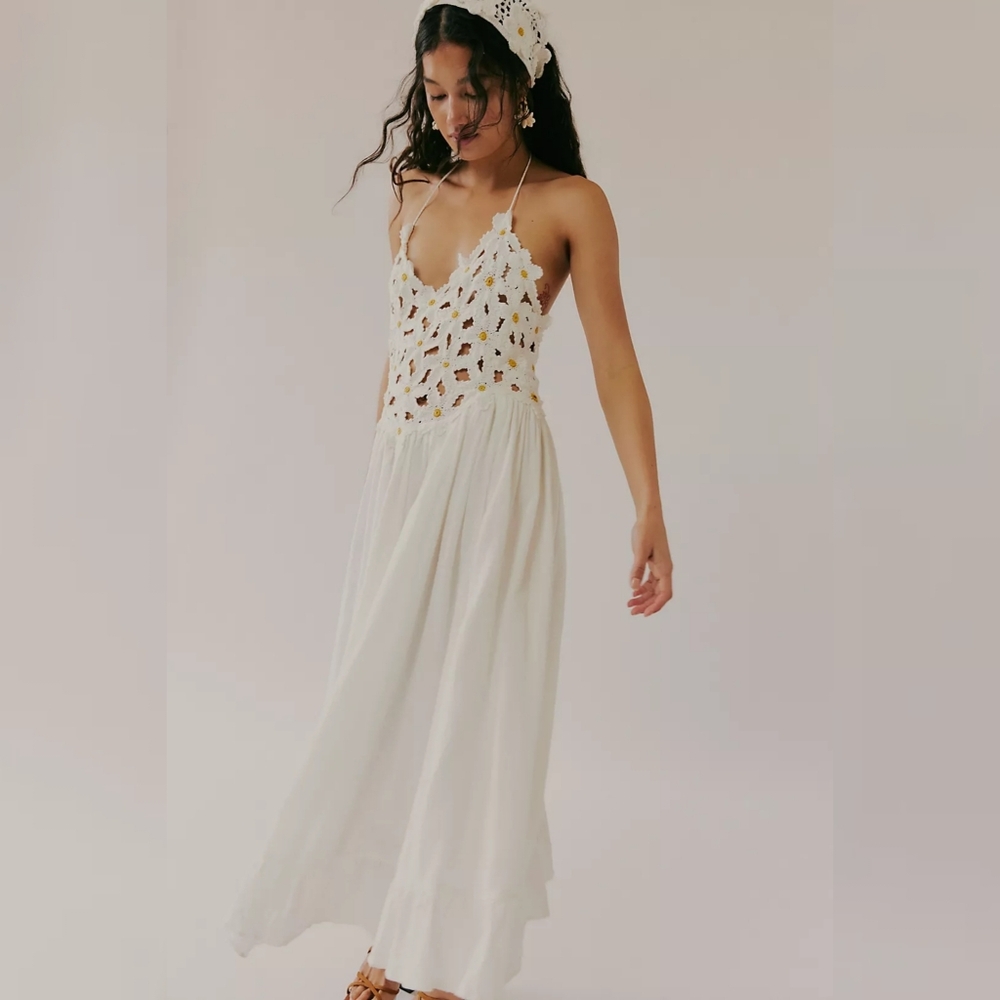 Free People Bali Spring Fling Maxi Dress Ivory Women's Size XL - Picture 1 of 15